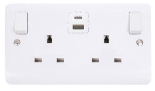 2GANG SWITCH SOCKET C/W 1XUSB 1XTYPE C