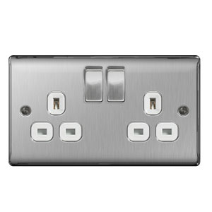 SOCKET 2GANG SWITCHED BRUSHED STEEL