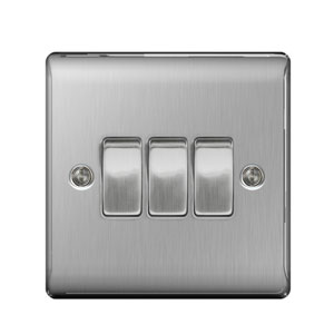 SWITCH 3GANG 2WAY BRUSHED STEEL