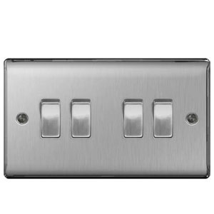 SWITCH 4GANG 2WAY BRUSHED STEEL