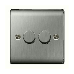 DIMMER 2GANG 2WAY 400W  BRUSHED STEEL