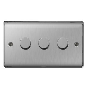 DIMMER 3GANG 2WAY 400W BRUSHED STEEL