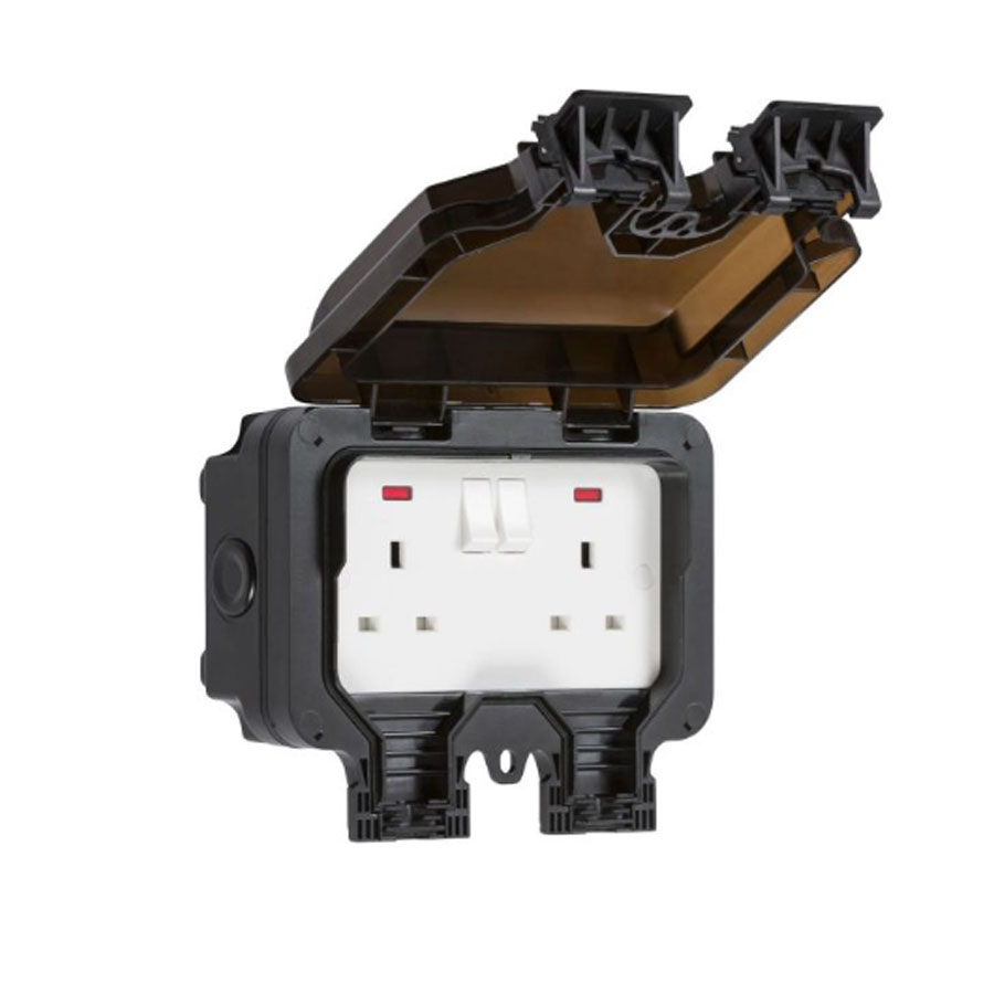 IP66 2GANG SWITCH SOCKET C/W NEONS