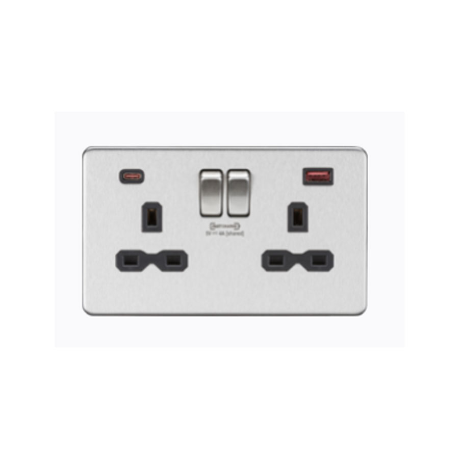 2GANG SW SOCKET SCREWLESS   USB A/C