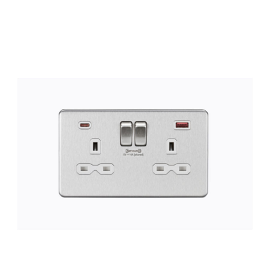 2GANG SW SOCKET SCREWLESS   USB A/C