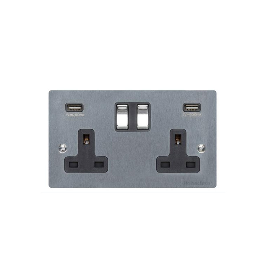 2GANG SOCKET FLAT PLATE C/W USB