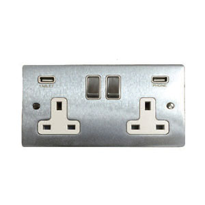 2GANG SOCKET FLAT PLATE C/W USB