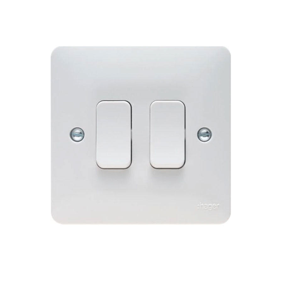 2GANG 2WAY SWITCH WHITE PLASTIC